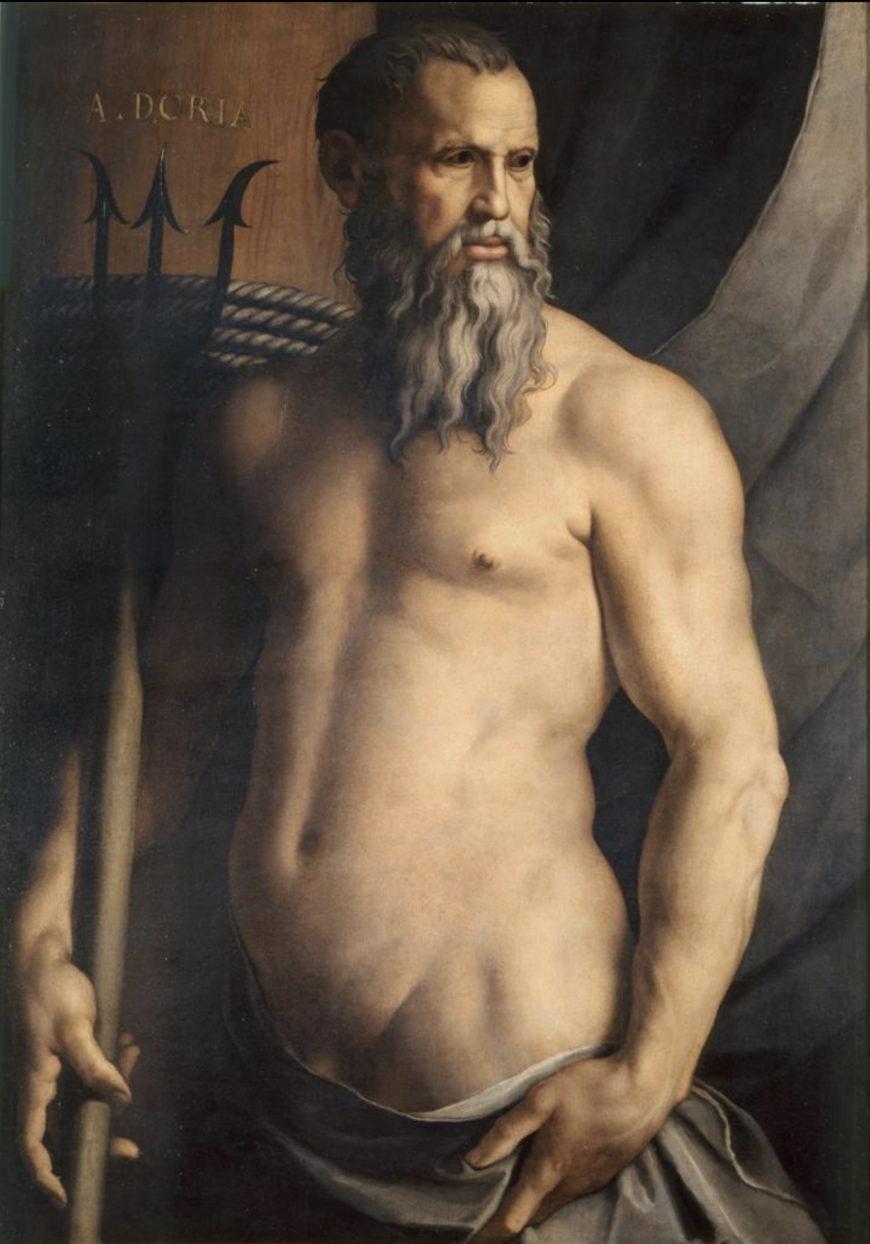 Agnolo Bronzino, Portrait of Andrea Doria as Neptune, c. 1545–46, oil on canvas, 149 x 199.5 cm (Pinacoteca di Brera, Milan)